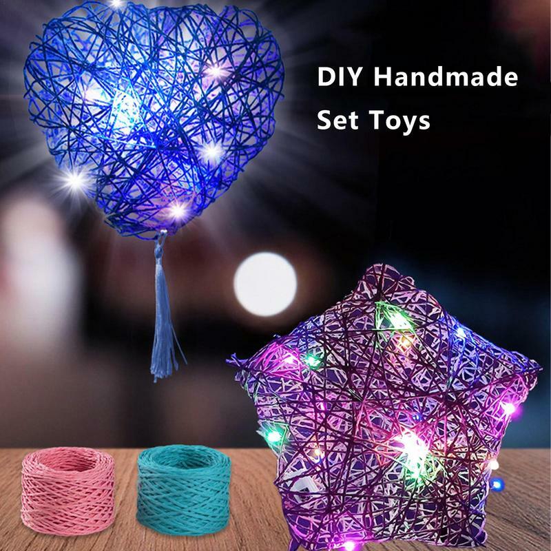 Lentera tali kreatif DIY, mainan lentera bundar Bintang Hati kerajinan tangan dengan bola lampu LED warna-warni Natal