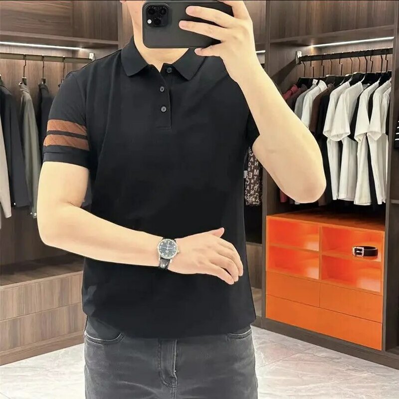 Koreaanse Kleding Smart Casual Slanke Poloshirts Zomer Heren Streetwear Fashion Stripe Korte Mouw Zakelijke Sociale Veelzijdige Tops