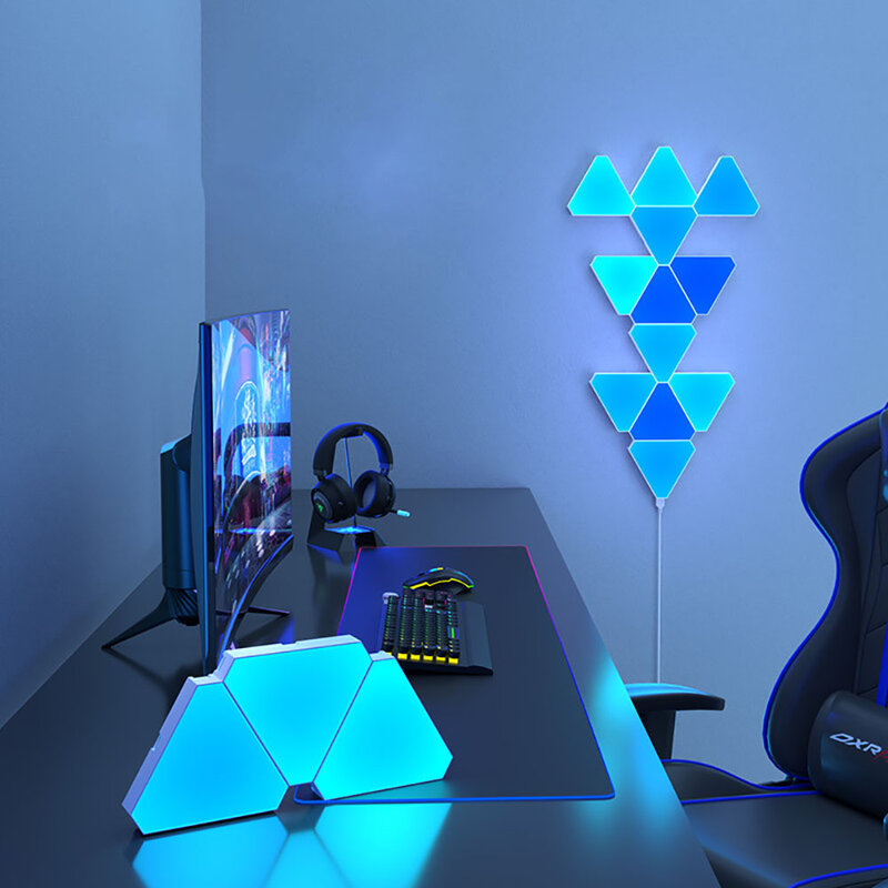 Lâmpada de parede quantum triangular led ritmo captador inteligente luz de fundo do quarto luz de cabeceira noite decoração do escritório RGB