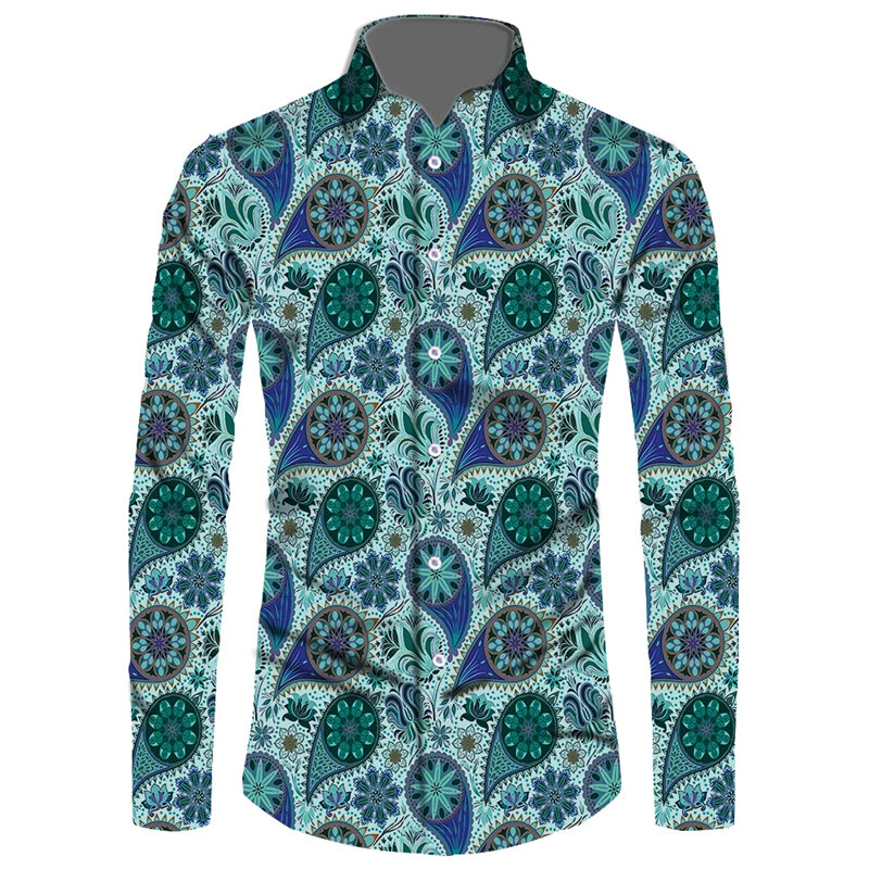 Fashion Men's Shirt Paisley Cashew Flower 3D Print Turn-down Collar Button Long Sleeve Tops Vintage Men Women Streetwear Clothes