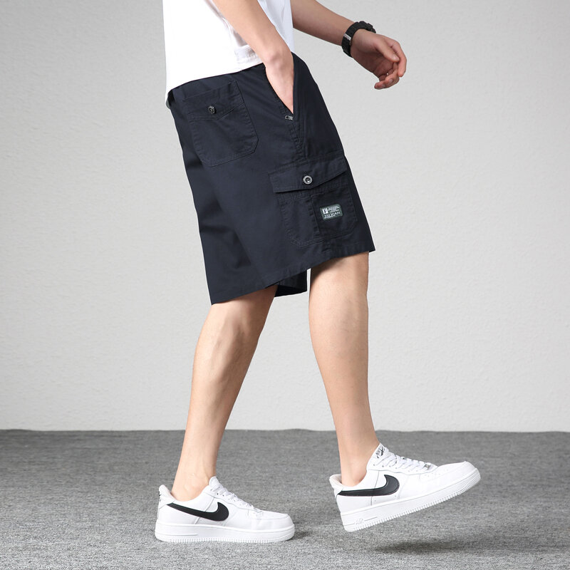 Pantalones cortos de algodón con múltiples bolsillos para hombre, Shorts tácticos con cordón para exteriores, ligeros, militares, para senderismo