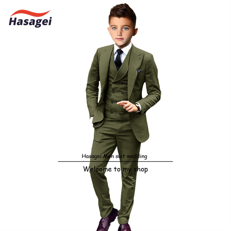 Abito formale per bambini abito 3 pezzi smoking per ragazzi da sposa 2-16 anni Blazer personalizzato vestito da festa giacca Slim Fit pantaloni gilet