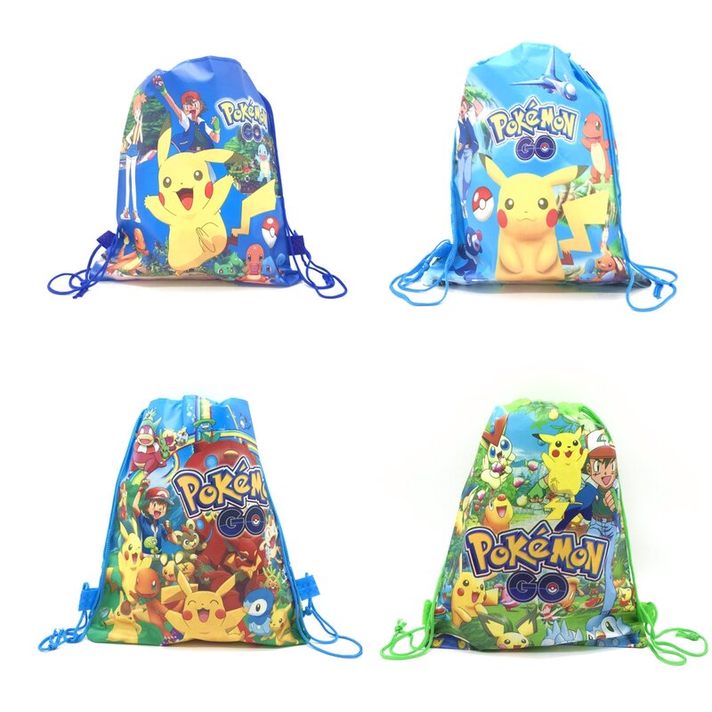 Tas hadiah Pokemon, tas hadiah tidak ditenun, dekorasi pesta ulang tahun, tas belanja tali serut ransel Kawaii Pikachu, perlengkapan pesta anak laki-laki