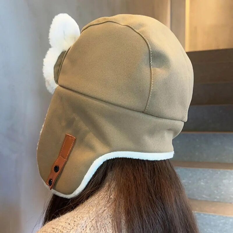 Topi lembut sangat tebal, topi hangat tahan dingin dengan telinga imut untuk wanita