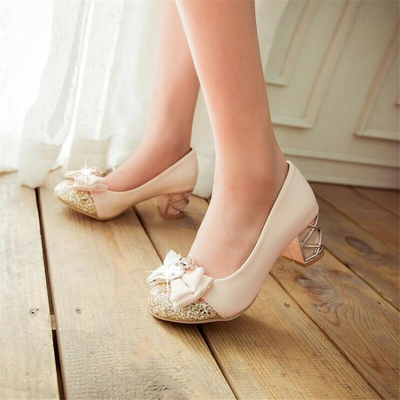 Girls High Heels Party Shoes Bowtie Children Princess Shoe