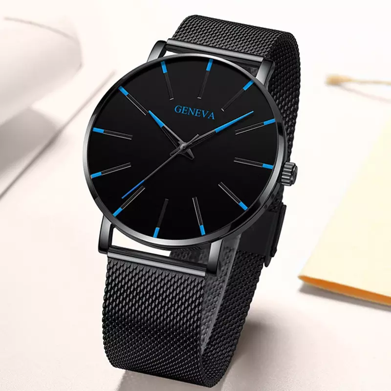 Fashion Ultra Thin Wristwatch Simple Male Business Stainless Steel Mesh Belt Quartz WatchMinimalist Watch for Men
