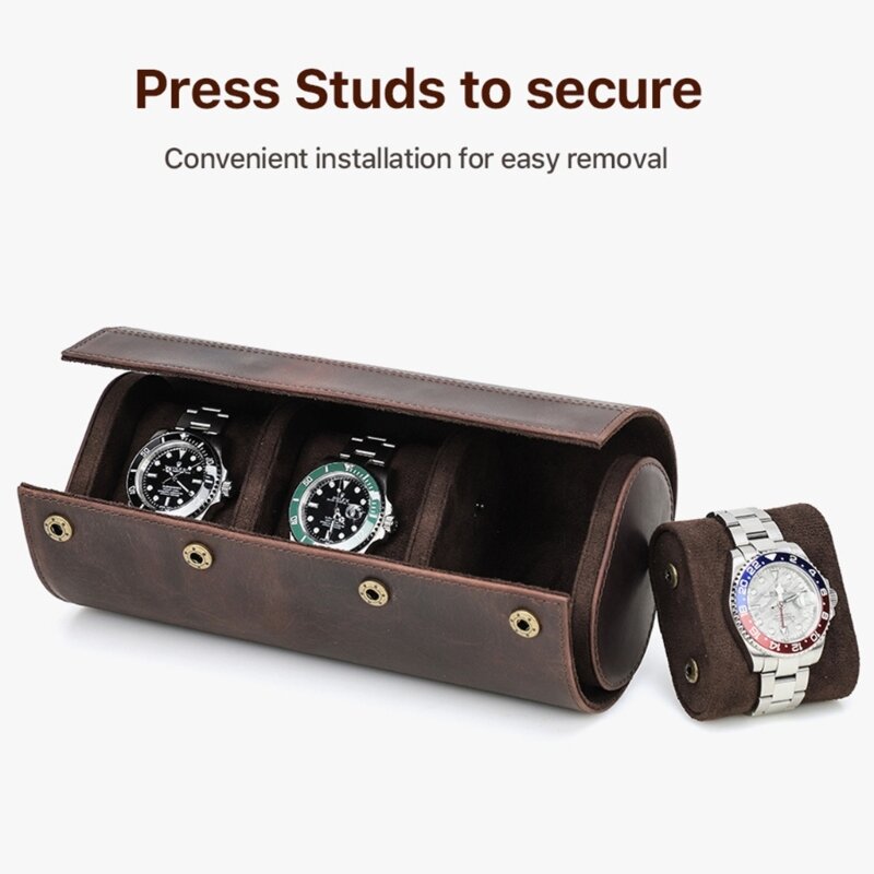 Caixa exibição relógio couro elegante 3 slots caso apresentação relógio pulso recipiente armazenamento