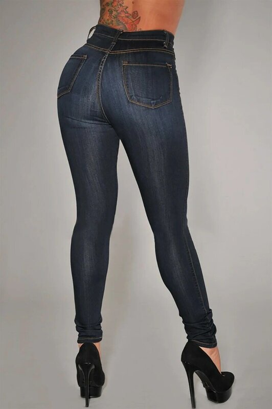 Calça jeans skinny de cintura alta feminina, calça jeans azul para senhoras, calça justa, nova moda, primavera