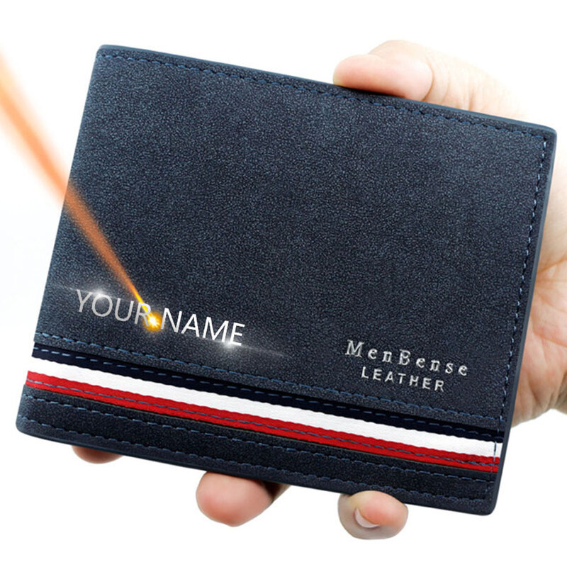 Kurze Männer Brieftaschen Zipper Münzfach Dünne Karte Halter Name Gravierte Luxus Männlichen Geldbörsen Hohe Qualität PU Leder herren brieftasche