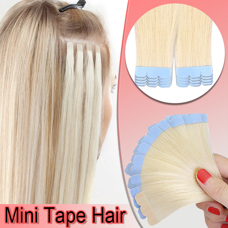 Minitape In Human Hair Extensions Steil Haar 10 Stks/pak Europese Remy Rechte Onzichtbare Tape-Ins Zelfklevende Haarextensies