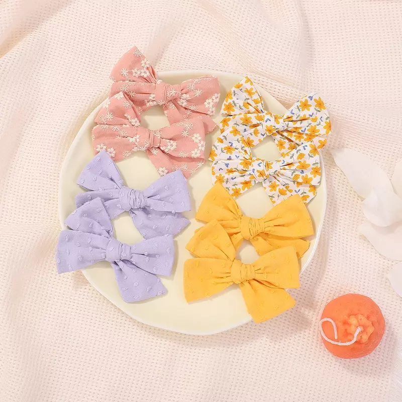 2pcs/lot Handmade Printing Hair Bows Hairclip for Baby Girls Lovely Corduroy Safe Hairpins Barrettes Children Hair Accessories