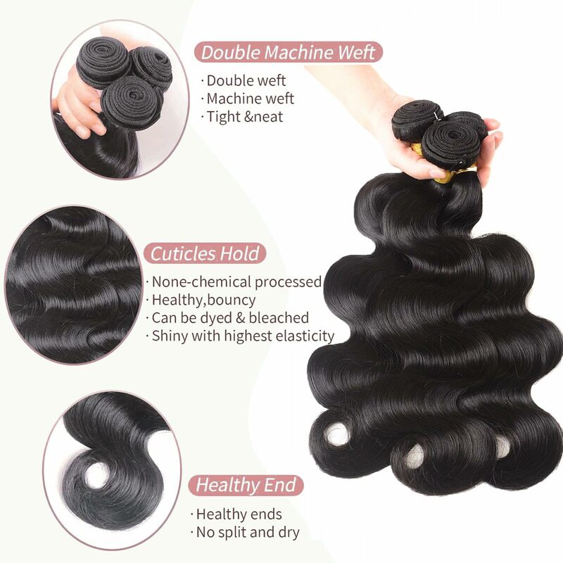 Bundles with Frontal Body Wave 100% Unprcessed Brazilian Virgin Human Hair 3 Bundles With 13x4 Ear to Ear HD Lace Frontal Hair