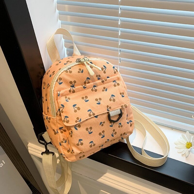Вместительный мини-рюкзак, модный вельветовый женский рюкзак с несколькими карманами, дорожный женский рюкзак с принтом вишни