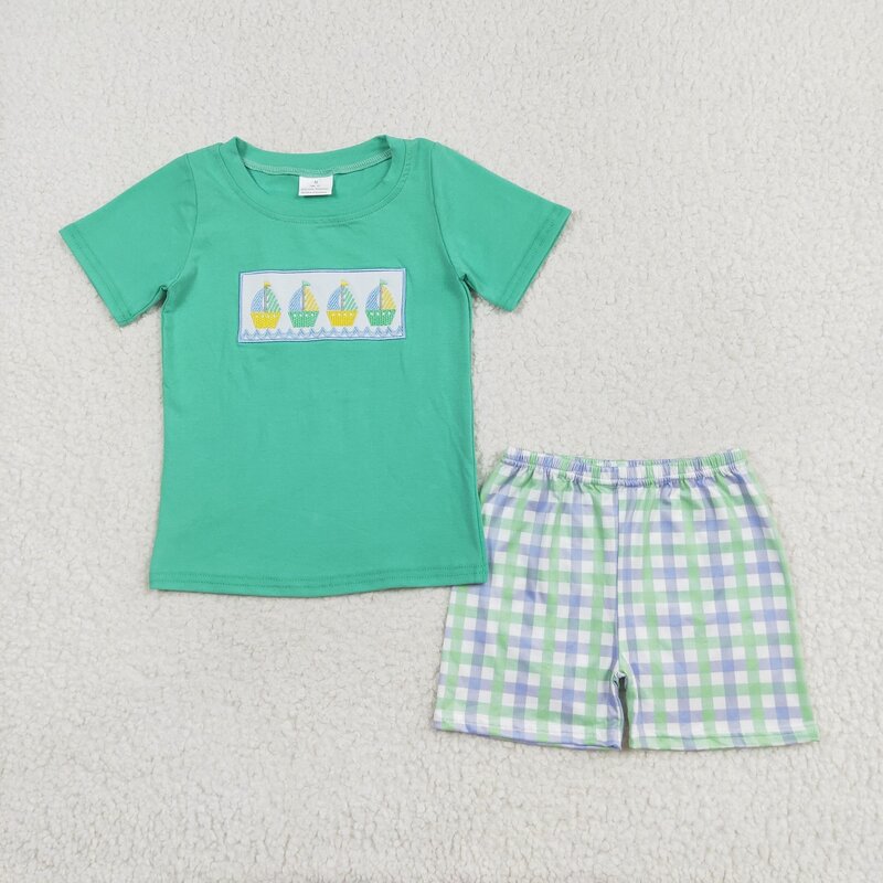 Großhandel Kleinkind kurze Ärmel Enten Boote Flugzeuge Hemd Kinder Shorts Kinder Stickerei Sommer Sets Baby Boy Baumwolle Outfit