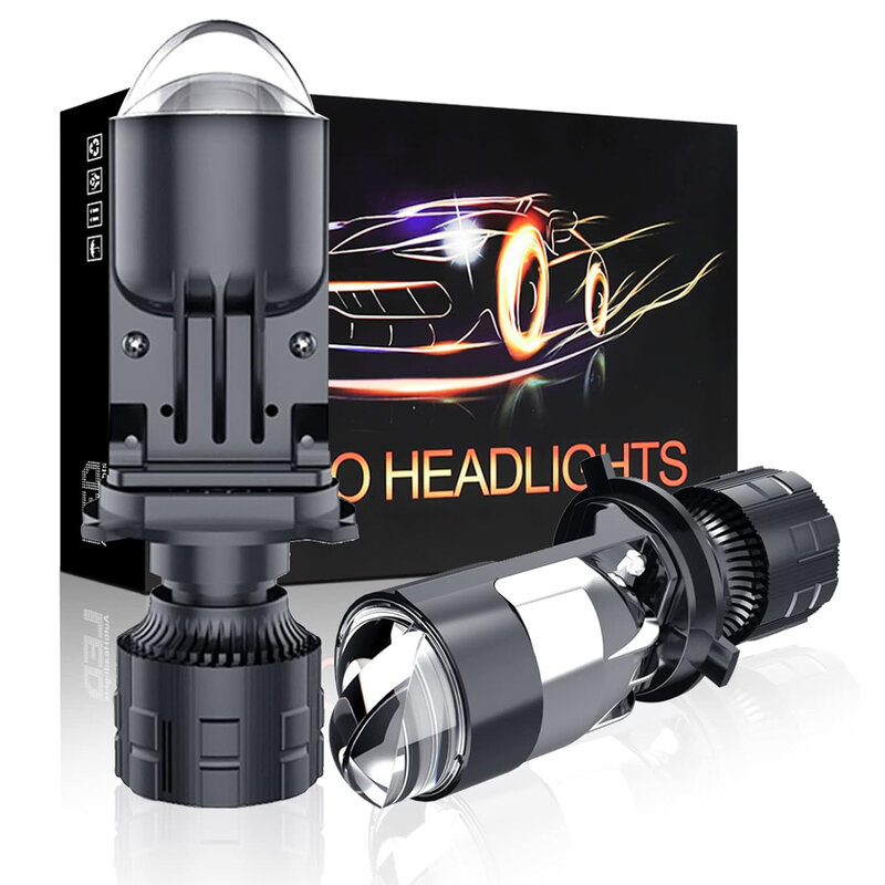 2pcs H4 LED Projetor Mini Lente Auto H4 LED Farol Lâmpada Kit Conversão High Beam Low Beam 6000K Turbo Fan Lâmpada Luz Do Carro