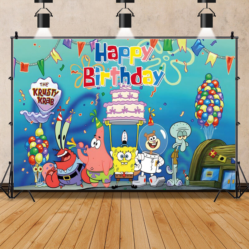 SpongeBob SquarePants Party Background bambini buon compleanno decorazione ananas House Photography fondale personalizzazione