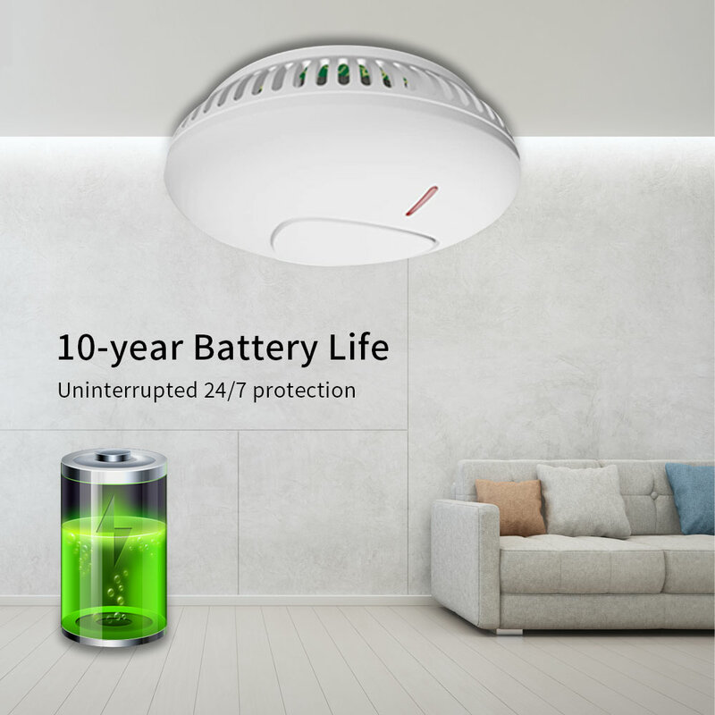 10 Years Battery Life Smoke Detector Fire Alarm Sensor EN14604 Certified 85dB High Decibel Low Voltage Alarm Security System