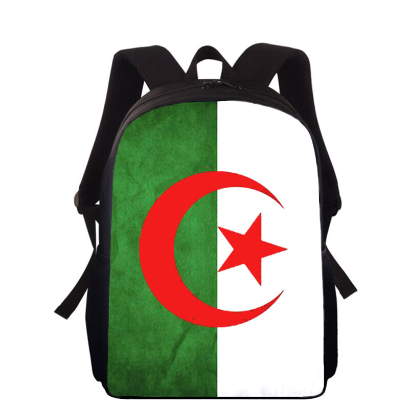 Mochila con estampado 3D de la bandera de Argelia para niños y niñas, morral escolar de 15 pulgadas para libros