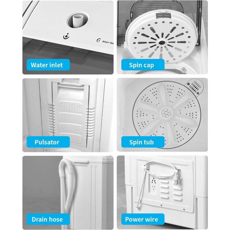 ROVsun-ミニ電動ダブルドレンポンプ,小型ポータブル洗濯機,18ポンドおよびスピナー,8ポンド,26ポンド