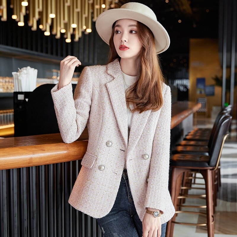 Real Shot - Chic Style Lady Long Sleeve Suit Jacket Women 2022 Autumn and Winter New Coarse Plaid Casual Suit Female Office Lady