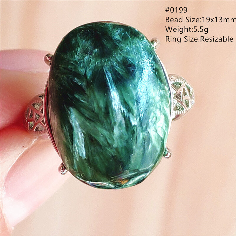 Naturalna zieleń seraphinit owalny regulowany pierścień kamień kobiety mężczyźni Clinochlore Seraphinite pierścień moda 925 srebro AAAAAA