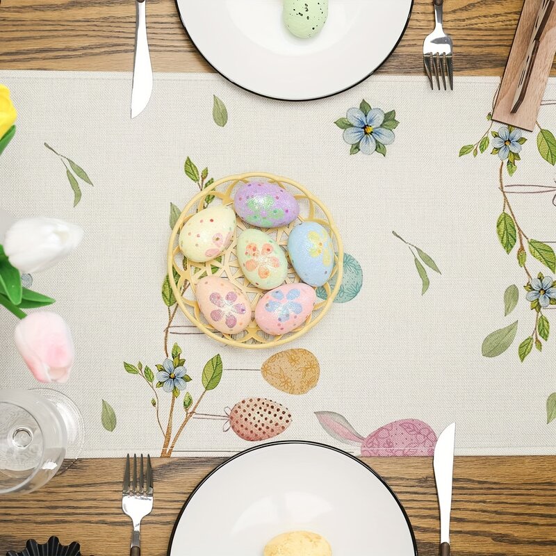Corredores de mesa de lino de huevo de Pascua, bufandas de tocador, Decoración de mesa de granja, cocina, comedor, decoración de fiesta