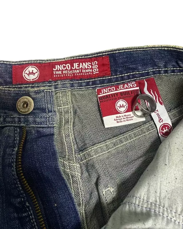 Jeans Retro jncos y2k celana baggy jinco jeans untuk pria pakaian kargo ropa jeans pria celana kargo pria y2k kaki lebar pakaian jalanan