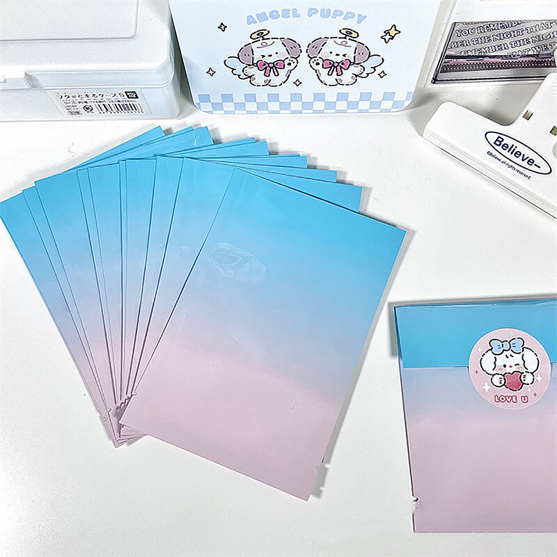 10 Pcs Ins Blue Pink Gradient Color Packing Bags Aluminum Foil Flat Pockets Resealable Ziplock Bag Gift Packaging Self-seal Bags