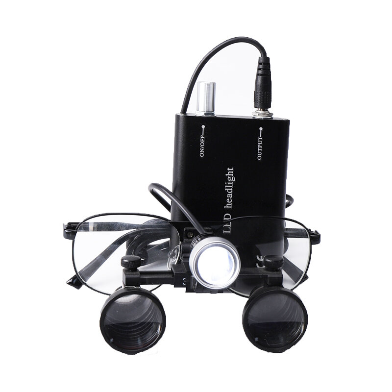 3.5X 2.5X occhialini binoculari dentali LED faro batteria al litio lente d'ingrandimento in vetro ottico 320-420mm occhialini dentali luce chirurgica