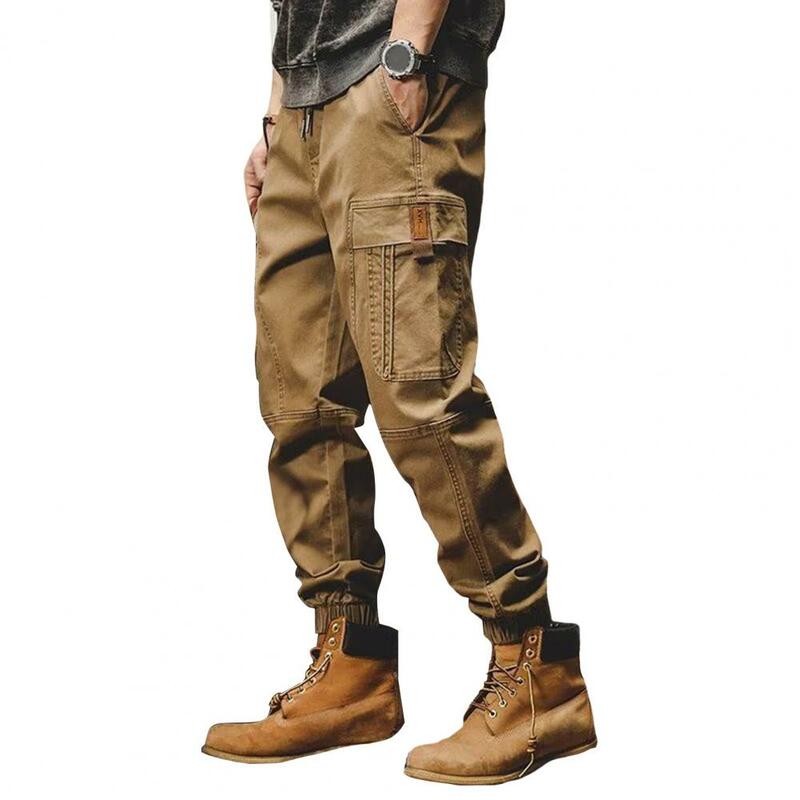Брюки-карго мужские с множеством карманов, стильные уличные штаны до щиколотки, с эластичным поясом, для улицы