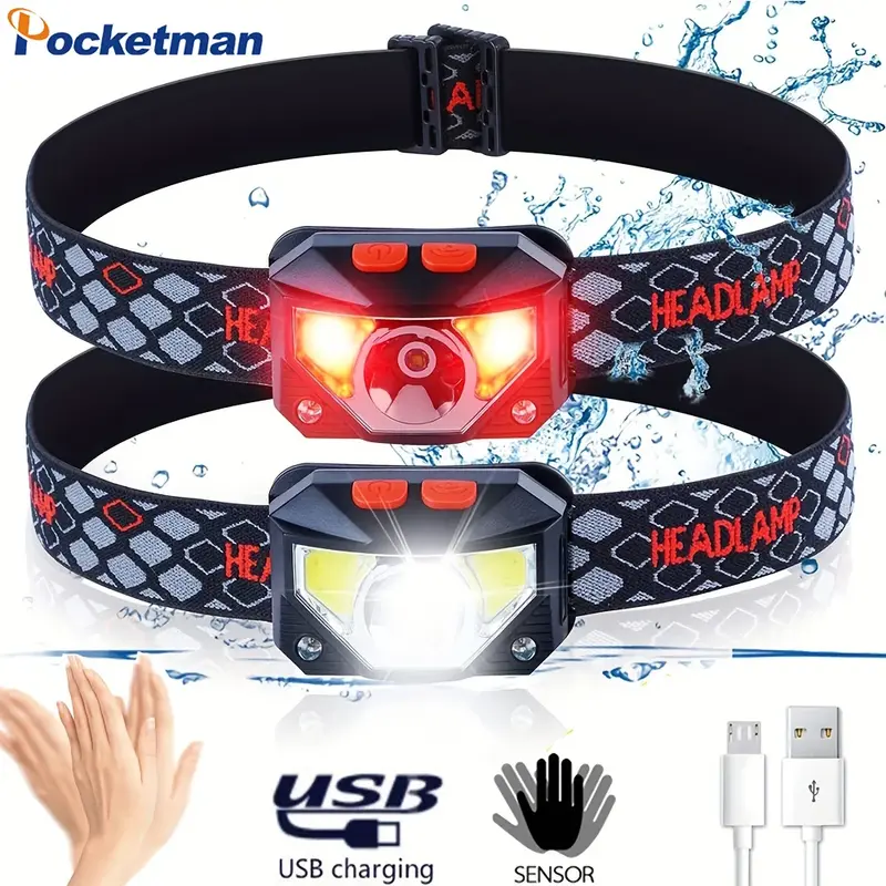 Multifunctional LED Headlight IR Motion Sensor Headlamp USB Rechargeable Head Lamp Waterproof Head Light for Fishing Camping