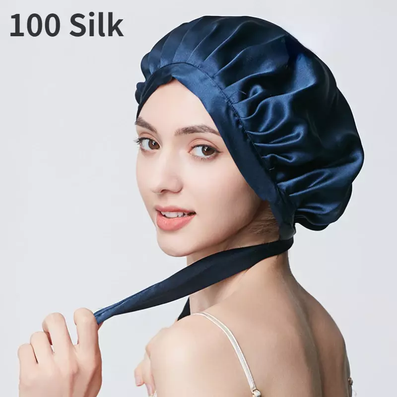 Czysty jedwab czepki do włosów dla kobiet czapka do spania luksusowa naturalna jedwabna czapka do spania noc Bonnet czapki ochrona włosów Turban Head Wraps