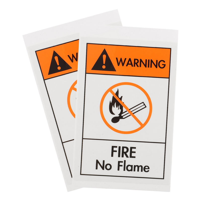 Etiquetas de seguridad pirotécnicas, calcomanías de advertencia sin llamas abiertas, película Pet de precaución, 2 piezas