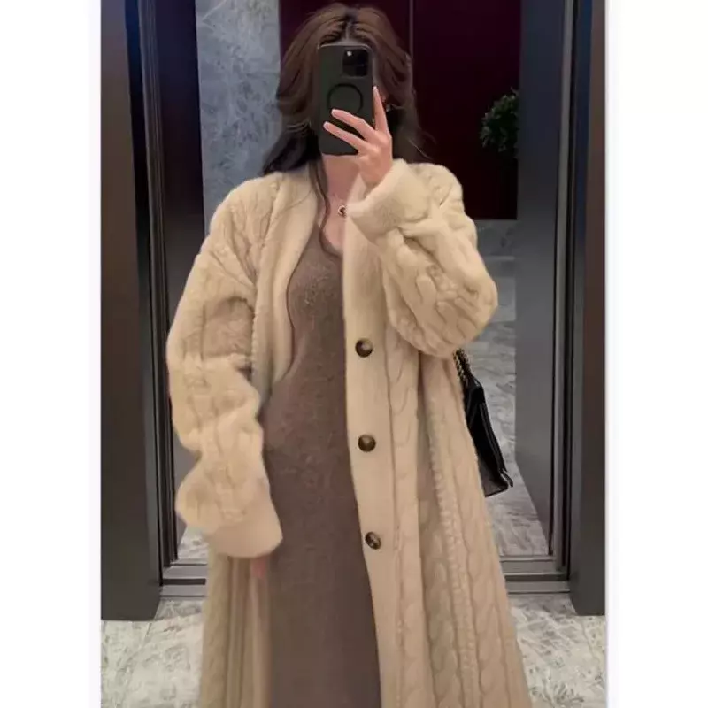 Abrigos de piel sintética de imitación de visón grueso para mujer, abrigos peludos de longitud media, prendas de vestir exteriores de lujo de alta calidad, chaqueta coreana