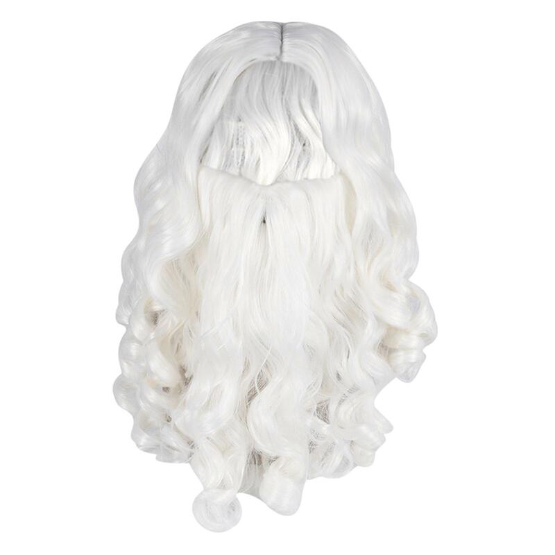 Santa Hair and Beard Set White Portable Creative Fancy Dress for Stage Performance Christmas Holidays Masquerade Party Supplies