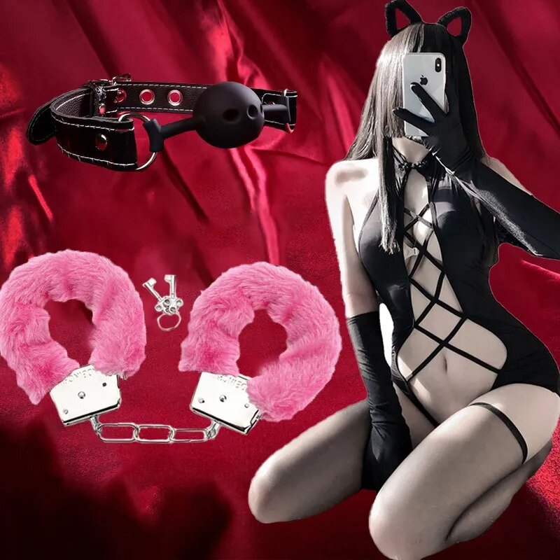 Эротические товары, плюшевые наручники SM бандаж, реквизит для флирта, парные наручники для ролевых игр