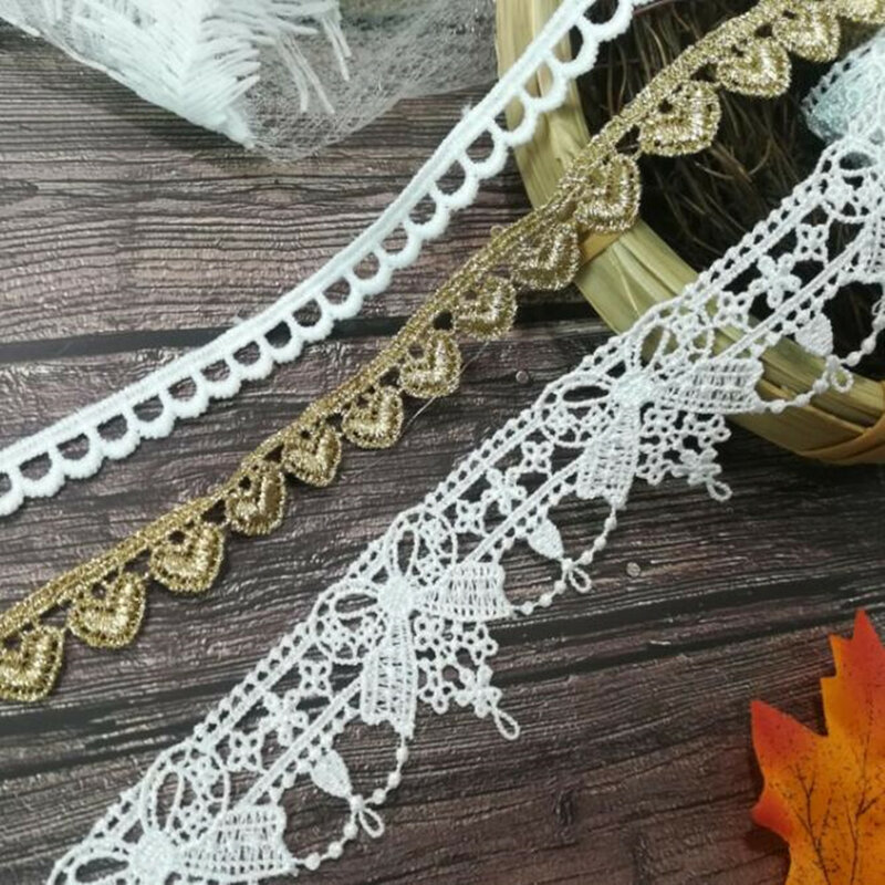 1 jardów hafty wstążka ślubna aplikacja z koronki tkaniny materiały biała koronkowa gipiura złote koronki tkaniny sukienki ruban dentelle LE31