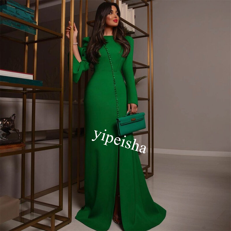 Ball Dress Evening Prom   Jersey Button Christmas Mermaid O-Neck Bespoke Occasion Gown Long es Saudi Arabia