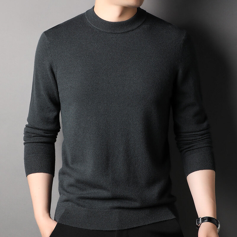 Autumn and Winter New Men's Casual Fashion Simple, Soft and Warm Pure Wool Long Sleeve Half High Neck Sweater