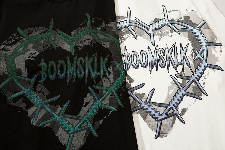 T-shirt a maniche lunghe con stampa verde Punk gotica donna Grunge Oversize Harajuku Streetwear Hippie o-collo Pullover Top nero
