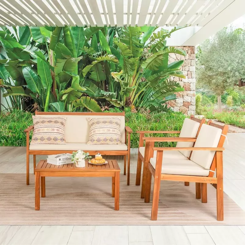 Greesum-Ensemble de chaises avec coussins de degré d'eau et table basse, meubles de bistrot, renseignements extérieurs, plage et arrière-cour, 4 pièces
