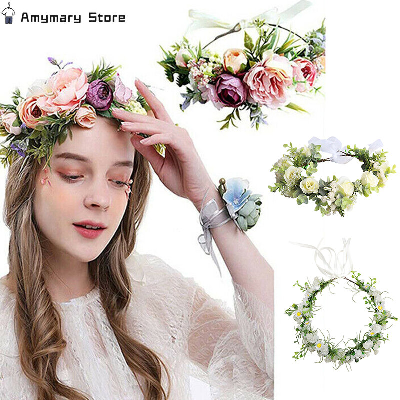 Женская цветочная гирлянда, свадебный головной убор с цветами, аксессуар для волос