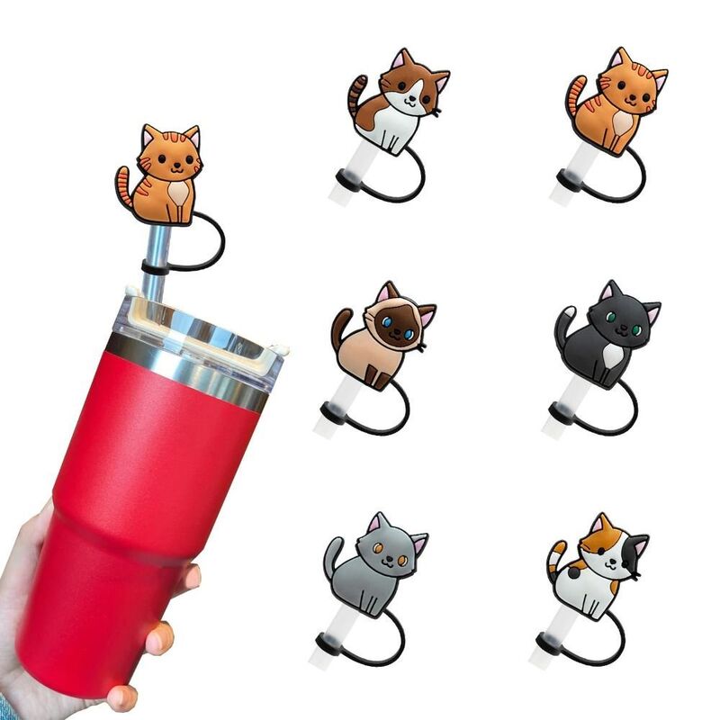 5Pcs Portable Cute Cat Shape Silicone Straw Covers Cap Reusable Drinking Straws Tips Lids Dust Proof Plugs Protector Straw Plug