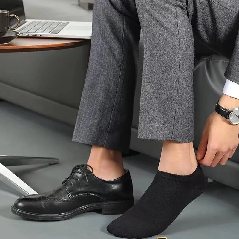 30Pairs/Lot Men's Business Polyester Cotton Socks Black Gray Casual Ankle Socks Antibacterial Soft Fabric Elastic Socks EU38-44