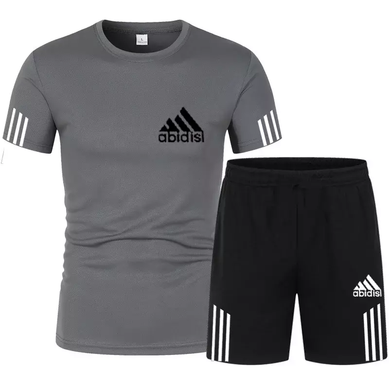 Summer Luxury Set Men's Short Sleeve Suit Fitness Fashion Casual Shorts Tracksuit Clothes for Mens T-shirt + Shorts 2-piece Set