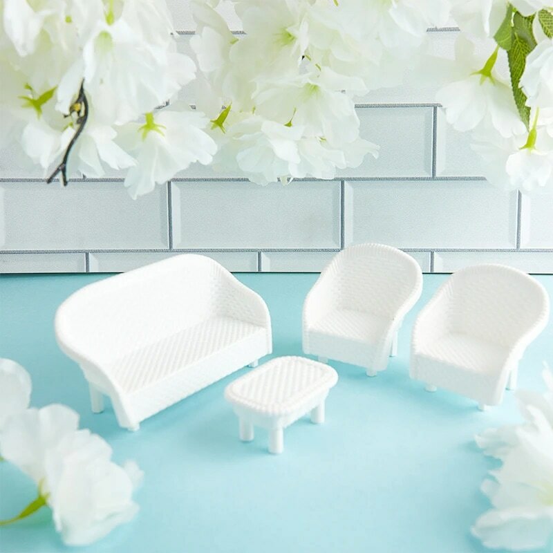 4pcs White DIY Dollhouse Miniature Living Room Antique Sofa Table Model Kids Toy Classic Toy Doll House Furniture Kids Toys