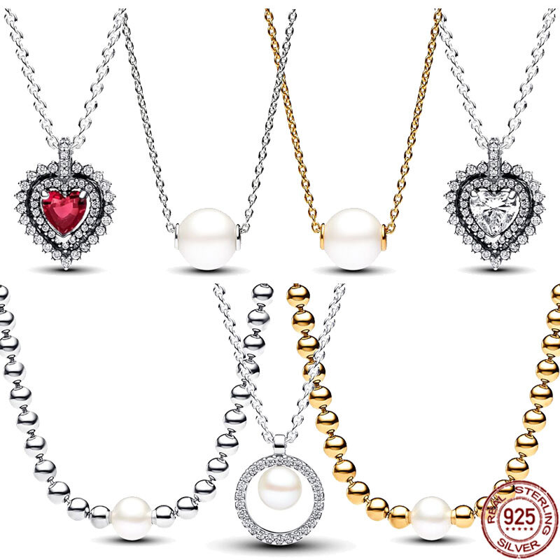 Klassische Perlens erie Halskette 925 Sterling Silber neue funkelnde Herz Halskette exquisiten Charme Schmuck Überraschung Festival Geschenke
