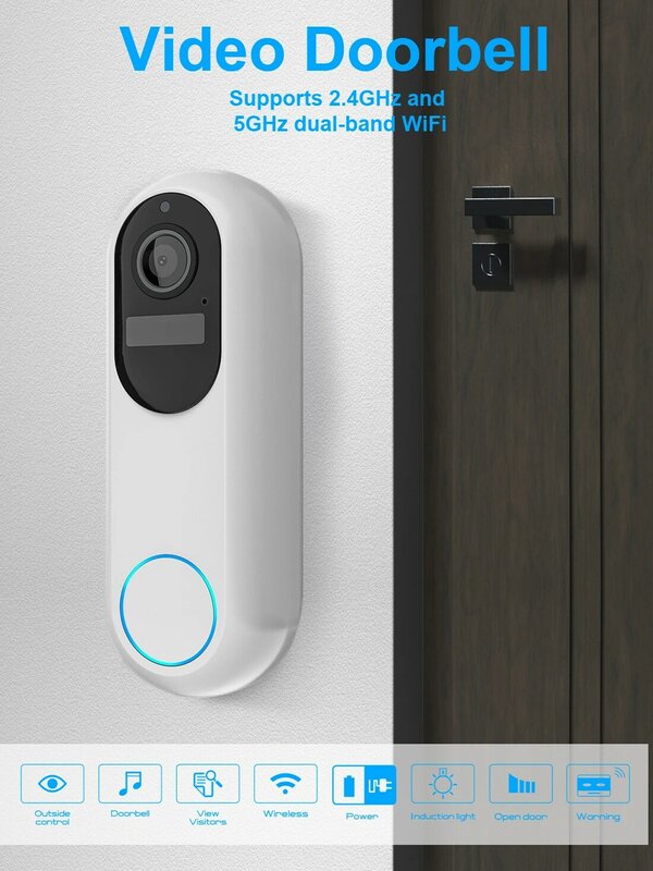 New Tuya Smart Video Doorbell Waterproof Night Vision Home Security 1080P FHD Camera Digital Visual Intercom 2.4GHz 5GHz WIFI
