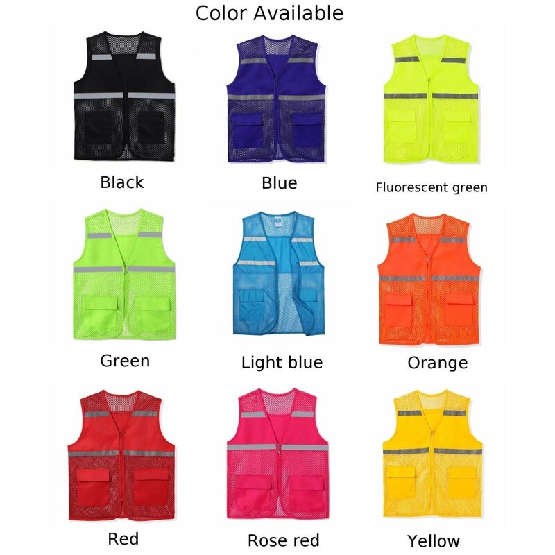 Men And Women Workwear Summer Mesh Vest Breathable Reflective Strip Printed