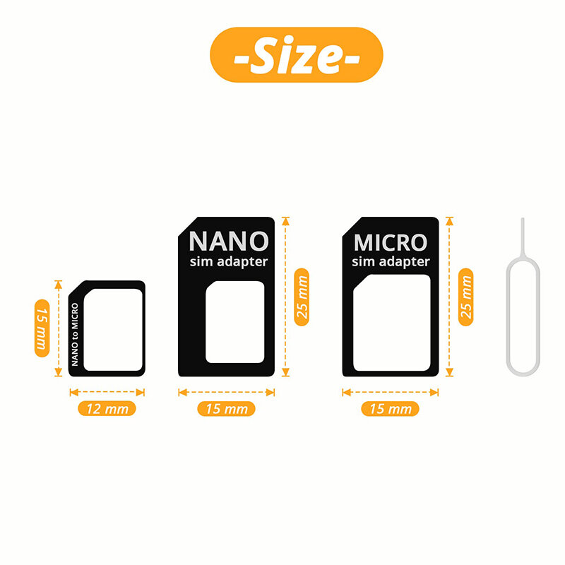 Kit de adaptador de tarjeta SIM de Noosy Nano a Micro, Nano a Regular, Micro a Regular con Pin eyector de SIM, 100 juegos